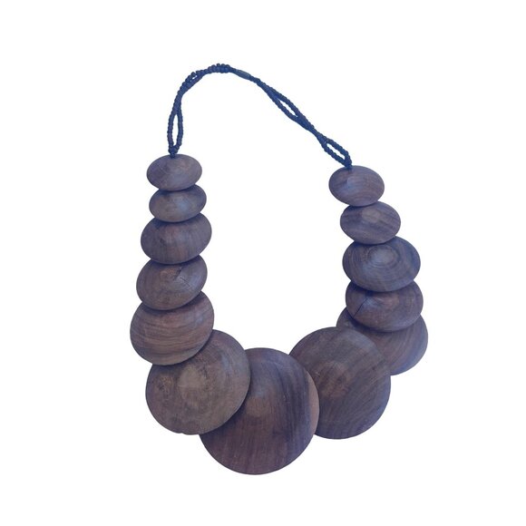 Handcrafted Wooden Beaded Necklace With Layered Circular Design - Picture 2 of 7